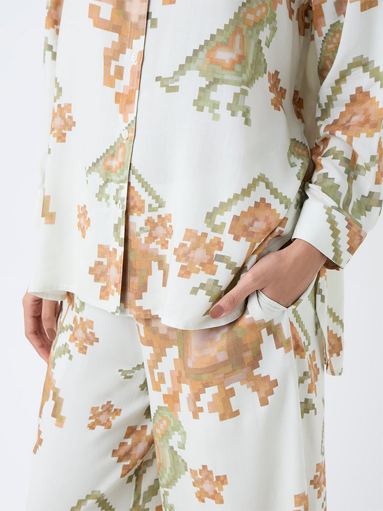 Utsa Off-White Printed Tunic - Image 3