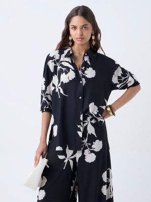Utsa Black Foliage Pattern Tunic