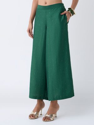 Utsa Green Embellished Pants