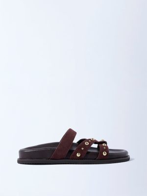 LUNA BLU Brown Stud-Detailed Multi-Strap Sandals