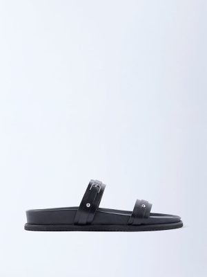 LUNA BLU Black Dual-Strap Slip-On Comfort Sandals