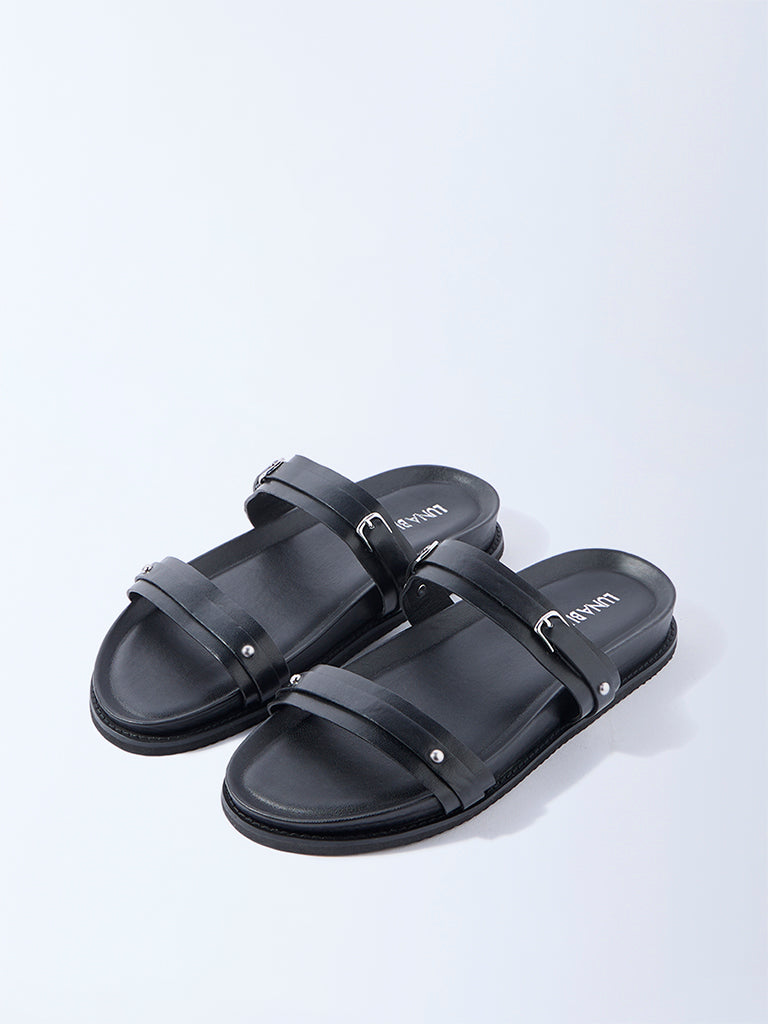 LUNA BLU Black Dual-Strap Slip-On Comfort Sandals - Image 2