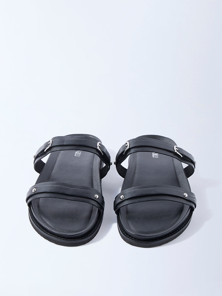 LUNA BLU Black Dual-Strap Slip-On Comfort Sandals - Image 3