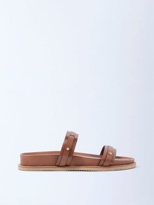 LUNA BLU Tan Dual-Strap Slip-On Comfort Sandals