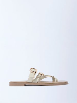 LUNA BLU Ivory Dual-Strap Buckled Slides