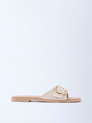 LUNA BLU Ivory Buckle-Detailed Slides