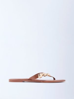 LUNA BLU Tan Hardware-Detailed Flip-Flops
