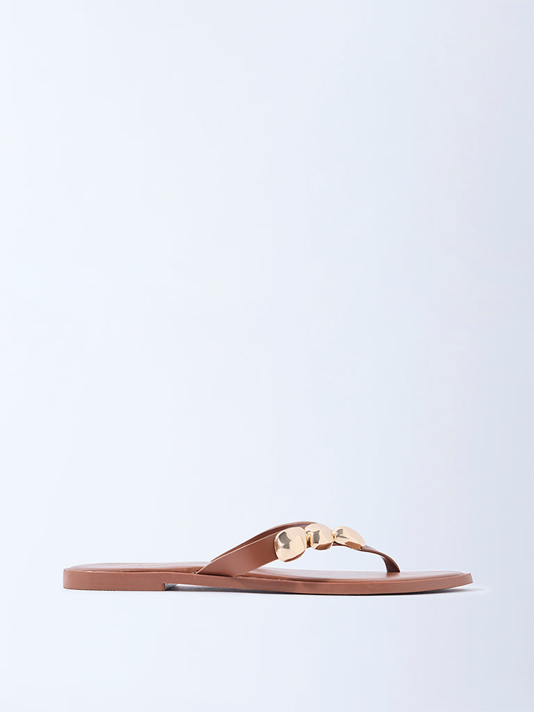 LUNA BLU Tan Hardware-Detailed Flip-Flops