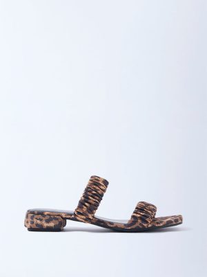 LUNA BLU Brown Leopard Ruched Dual-Strap Sandals
