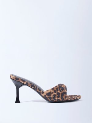 LUNA BLU Brown Leopard Design Stiletto Heel Sandals