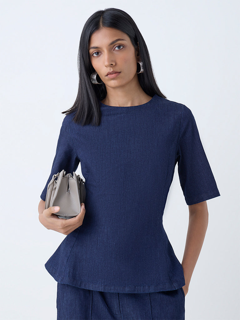 Wardrobe Indigo Denim Peplum Top