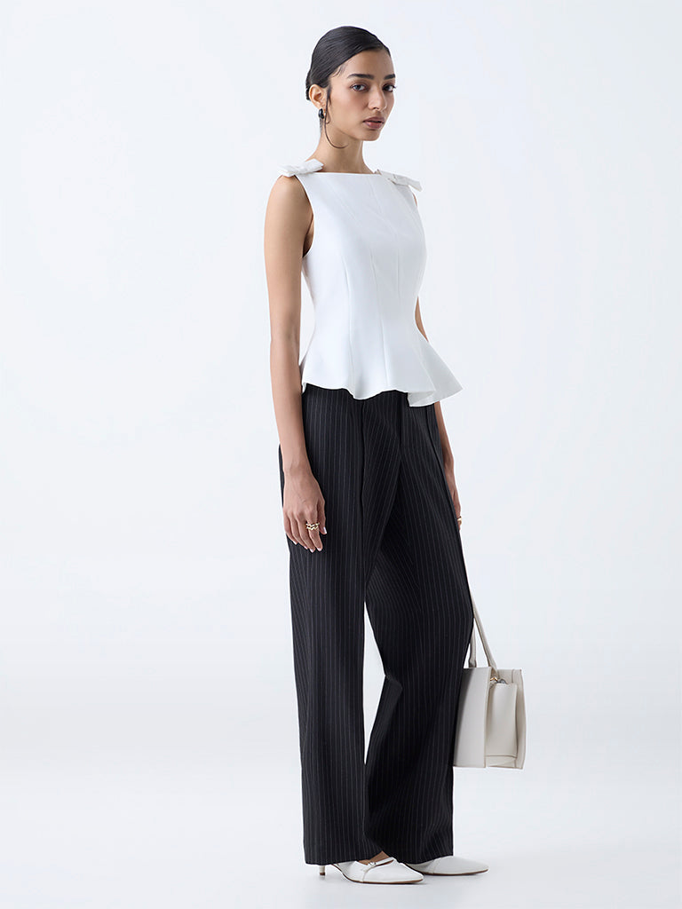 Wardrobe White Bow-Detailed Peplum Top - Image 2