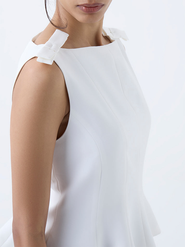 Wardrobe White Bow-Detailed Peplum Top - Image 3