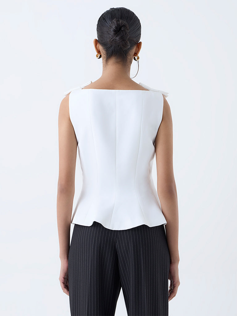 Wardrobe White Bow-Detailed Peplum Top - Image 4
