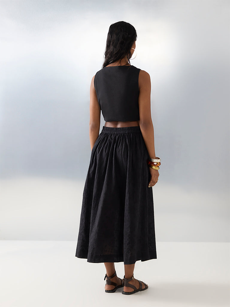 Bombay Paisley Black Embroidered High-Rise Cotton Skirt - Image 4