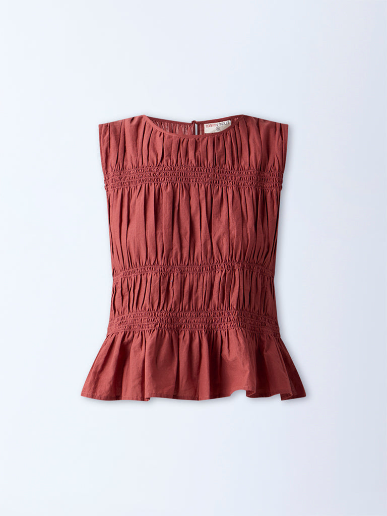 Bombay Paisley Rust Smocked Cotton Top - Image 5