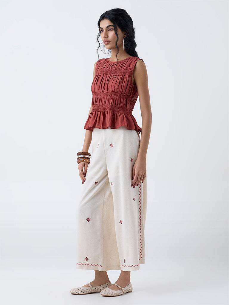 Bombay Paisley Rust Smocked Cotton Top - Image 2