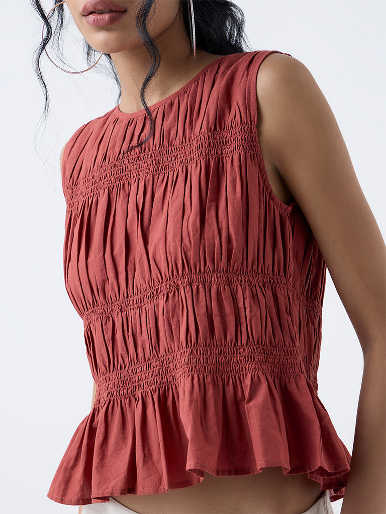 Bombay Paisley Rust Smocked Cotton Top - Image 3