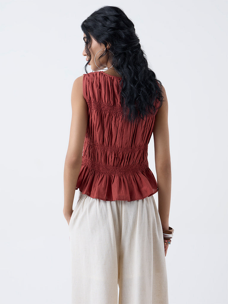 Bombay Paisley Rust Smocked Cotton Top - Image 4