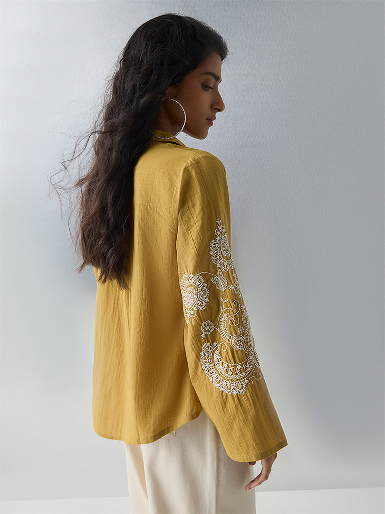 Bombay Paisley Mustard Embroidered Cotton Shirt - Image 4