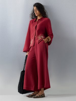 Bombay Paisley Red Embroidered Cotton Shirt