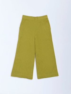 Utsa Kids Green Solid Cotton-Blend Pants - (2-8yrs)