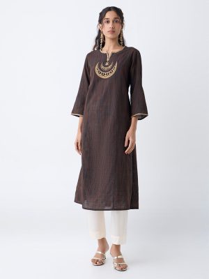 Utsa Black Embellished A-Line Kurta