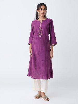 Utsa Purple Embellished A-Line Kurta