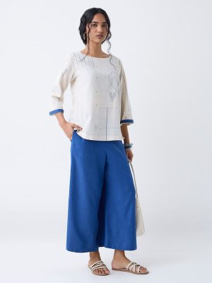 Utsa Off-White Printed Cotton-Blend Top