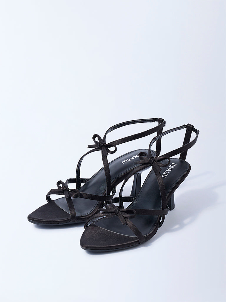 LUNA BLU Black Bow-Detailed Stiletto Heel Sandals - Image 2