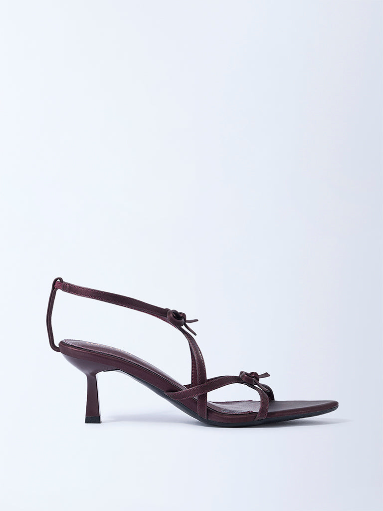 LUNA BLU Burgundy Bow-Detailed Stiletto Heel Sandals