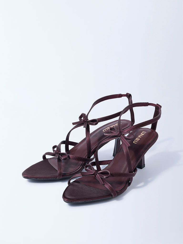 LUNA BLU Burgundy Bow-Detailed Stiletto Heel Sandals - Image 2