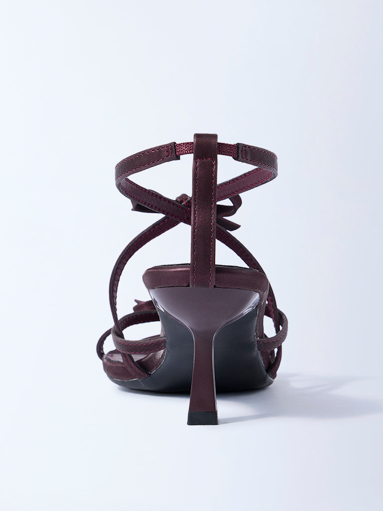 LUNA BLU Burgundy Bow-Detailed Stiletto Heel Sandals - Image 3