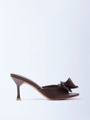 LUNA BLU Dark Brown Bow-Detailed Heel Sandals
