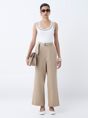 Wardrobe Beige High-Rise Cotton-Blend Trousers with Belt