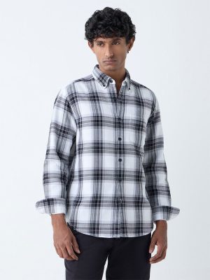 WES Casuals Black Checks Design Relaxed-Fit Cotton Shirt