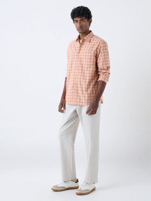 WES Casuals Orange Checks Pattern Relaxed-Fit Cotton Shirt