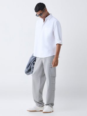 Nuon Grey Cargo-Style Relaxed-Fit Mid-Rise Jeans