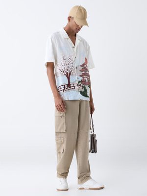 Nuon Beige Cargo-Style Relaxed-Fit Mid-Rise Jeans