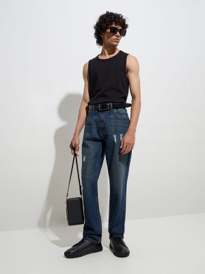 Nuon Dark Blue Relaxed-Fit Mid-Rise Jeans