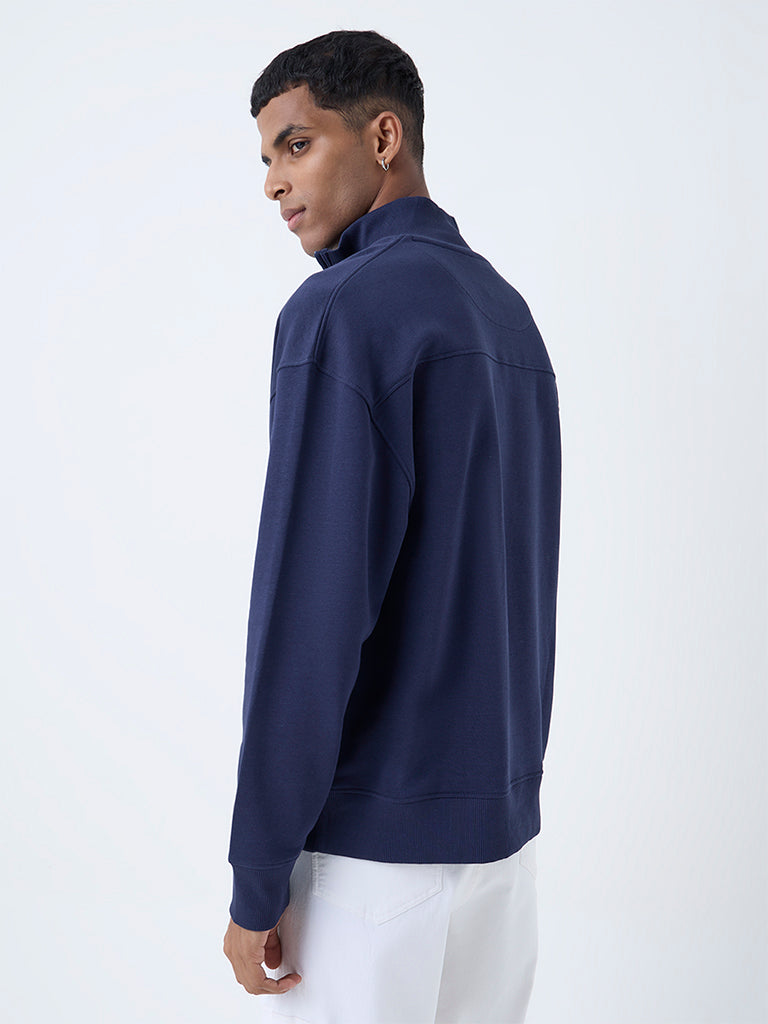 Nuon Navy Relaxed-Fit Cotton-Blend Quarter-Zip Sweatshirt - Image 4