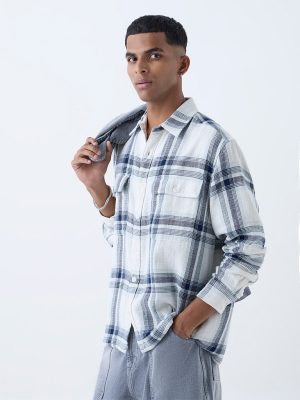 Nuon Blue Checkered Relaxed-Fit Cotton Shirt