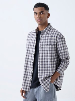 Nuon Black Checkered Relaxed-Fit Cotton Shirt
