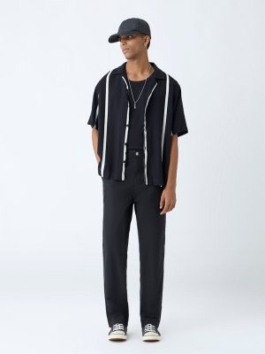 Nuon Black Striped Relaxed-Fit Shirt