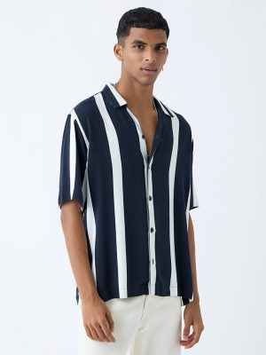Nuon Navy Striped Relaxed-Fit Shirt