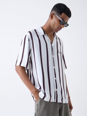 Nuon White Striped Relaxed-Fit Shirt