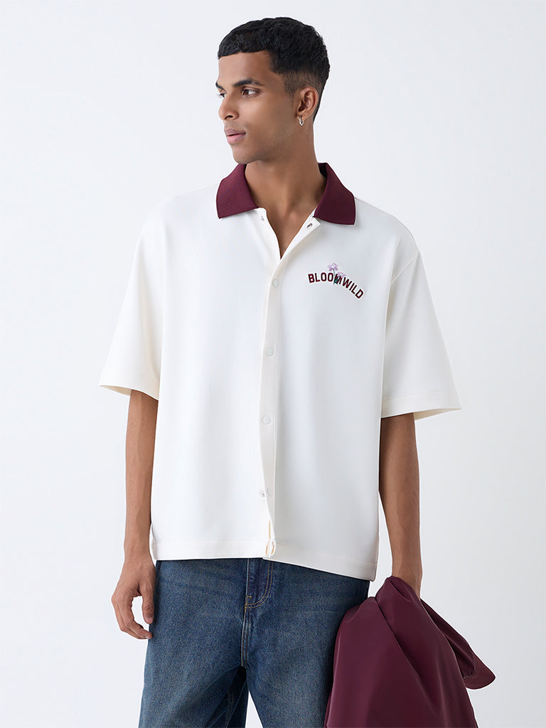 Nuon Off-White Embroidered Relaxed-Fit Shirt