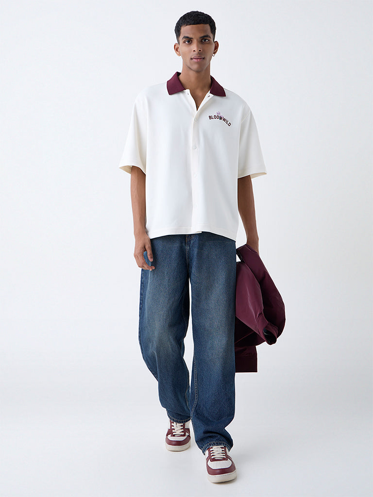 Nuon Off-White Embroidered Relaxed-Fit Shirt - Image 2