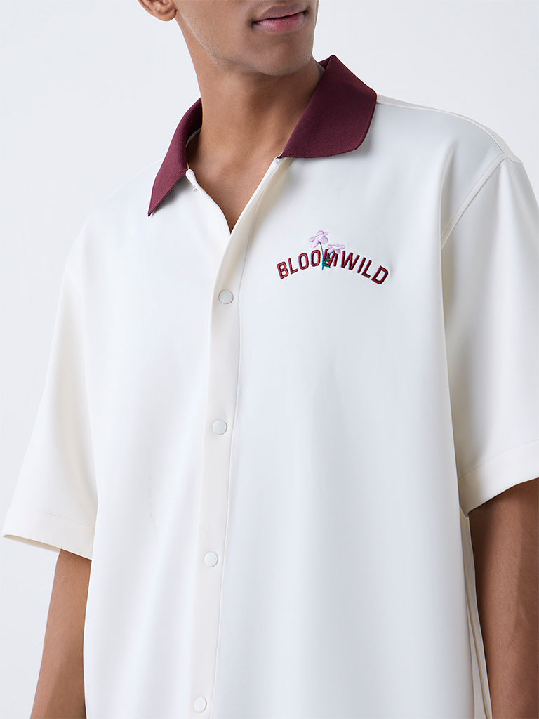 Nuon Off-White Embroidered Relaxed-Fit Shirt - Image 3