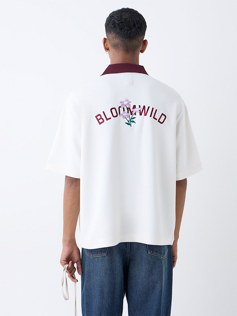 Nuon Off-White Embroidered Relaxed-Fit Shirt - Image 4